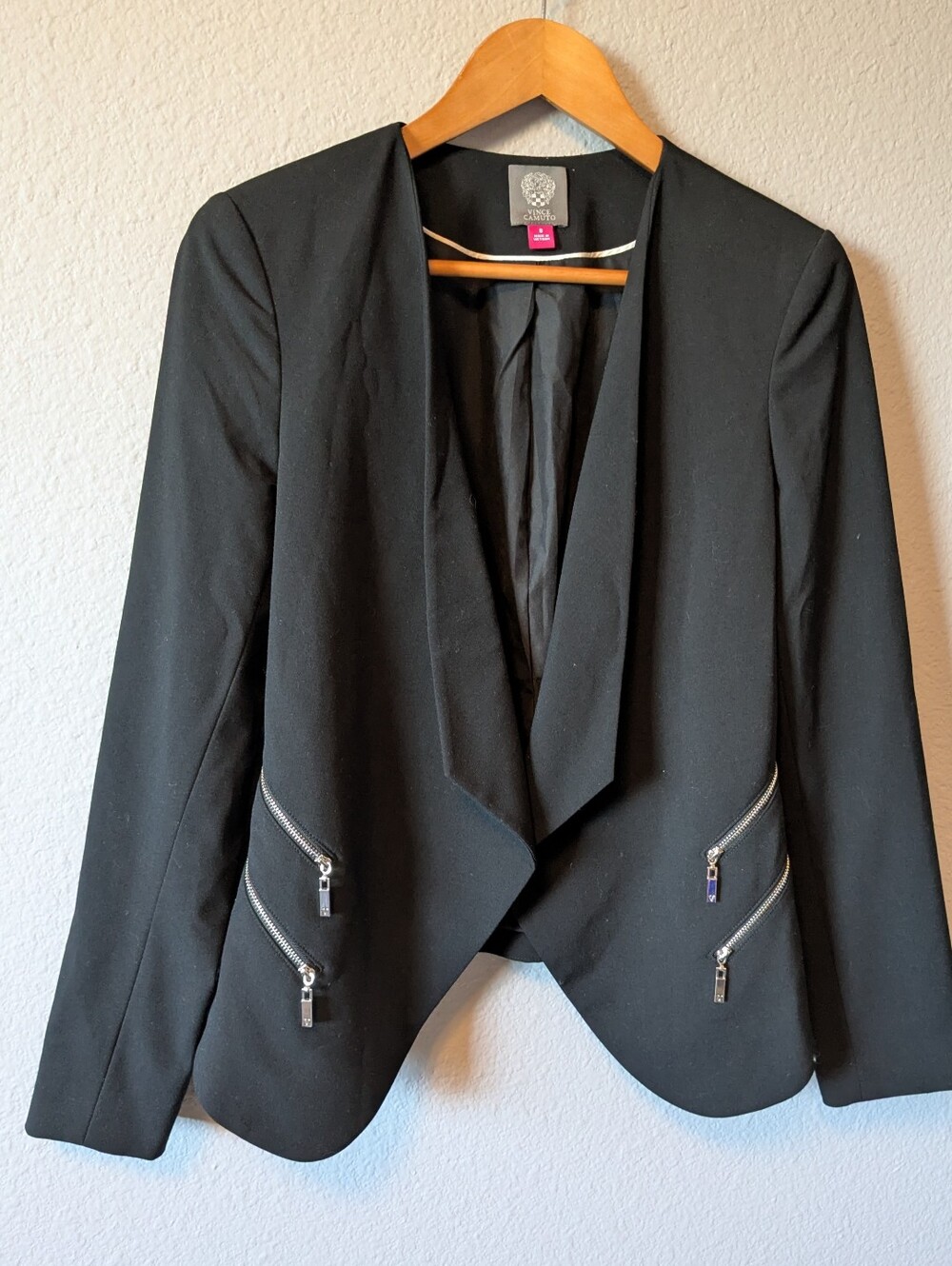 Vince Camuto Black Open-Front Blazer with Zip Accents Sz. 8